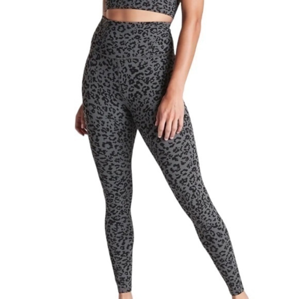 Athleta Leopard Elation‎ Ultra High Rise Tight Anthracite Grey Leggings